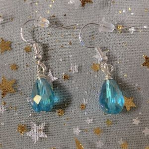 Blue Glass Earrings Sterling Silver Hooks
